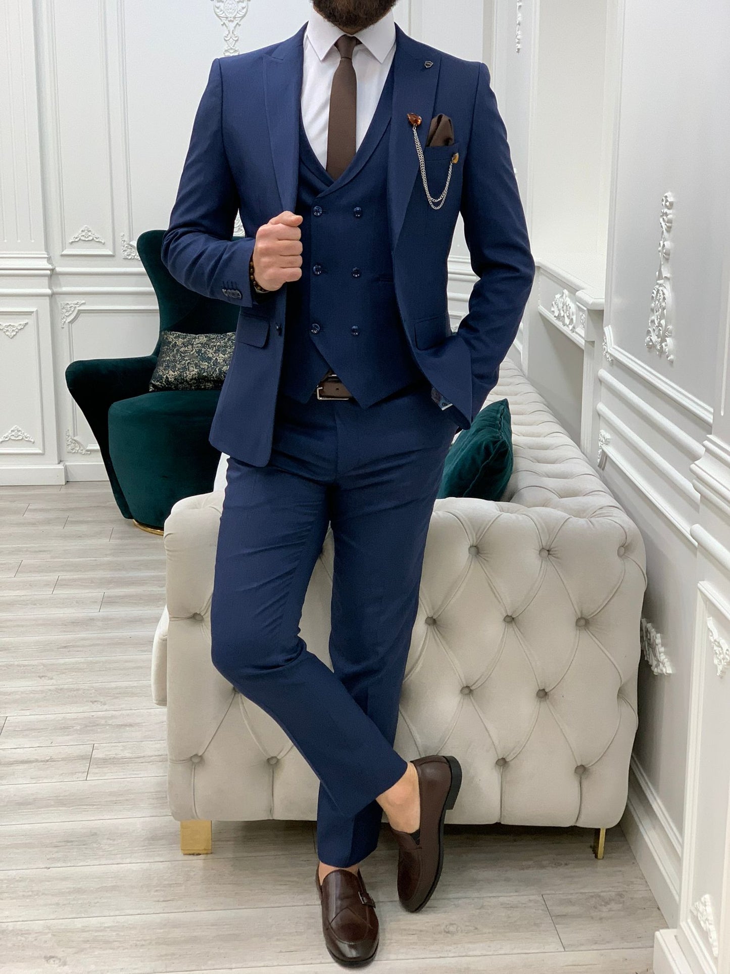 Stefano Navy Blue Slim Fit Suit - A Versatile Three-Piece Ensemble brabion