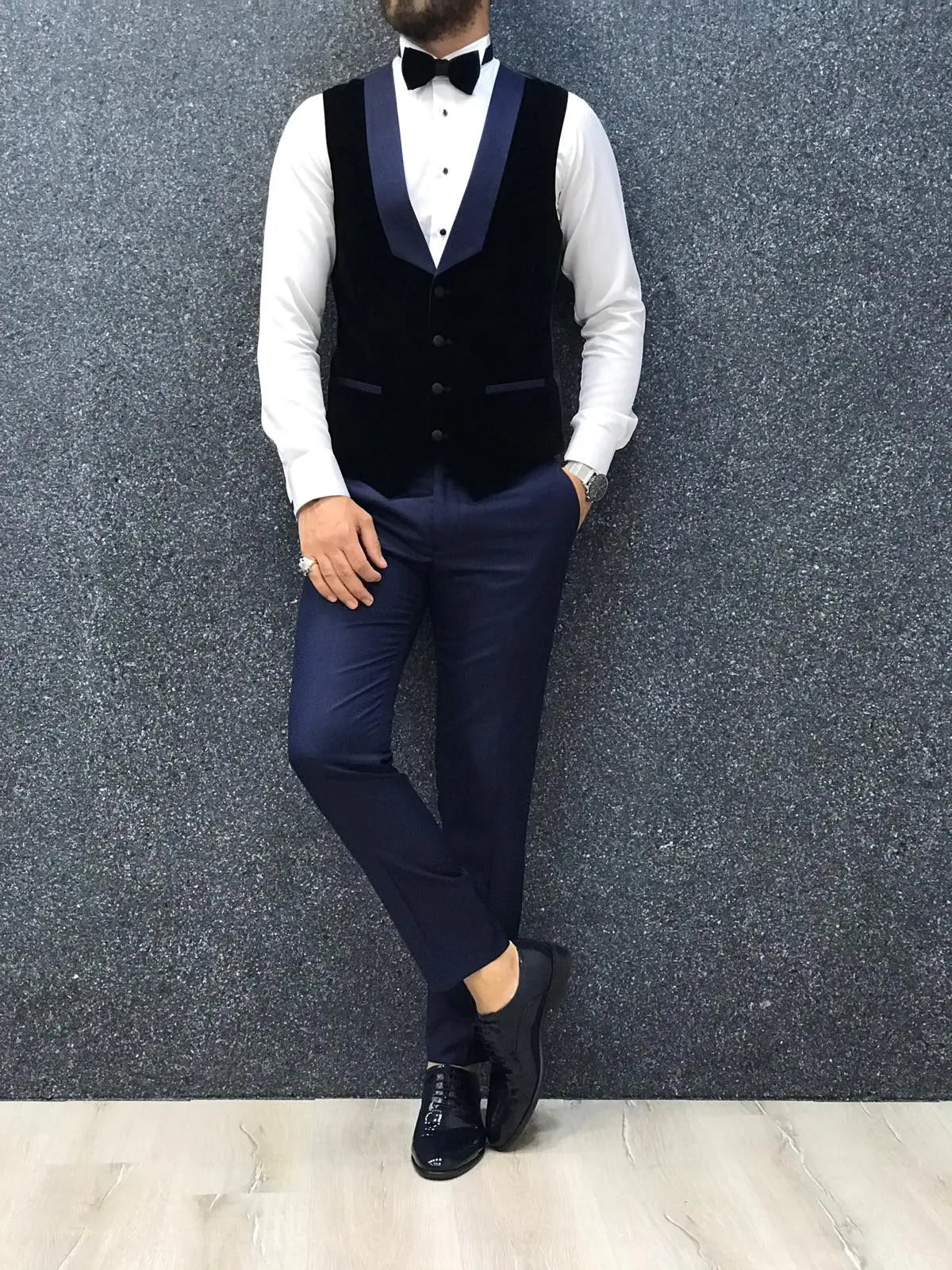 Acacia Navy Blue Patterned Tuxedo - BRABION