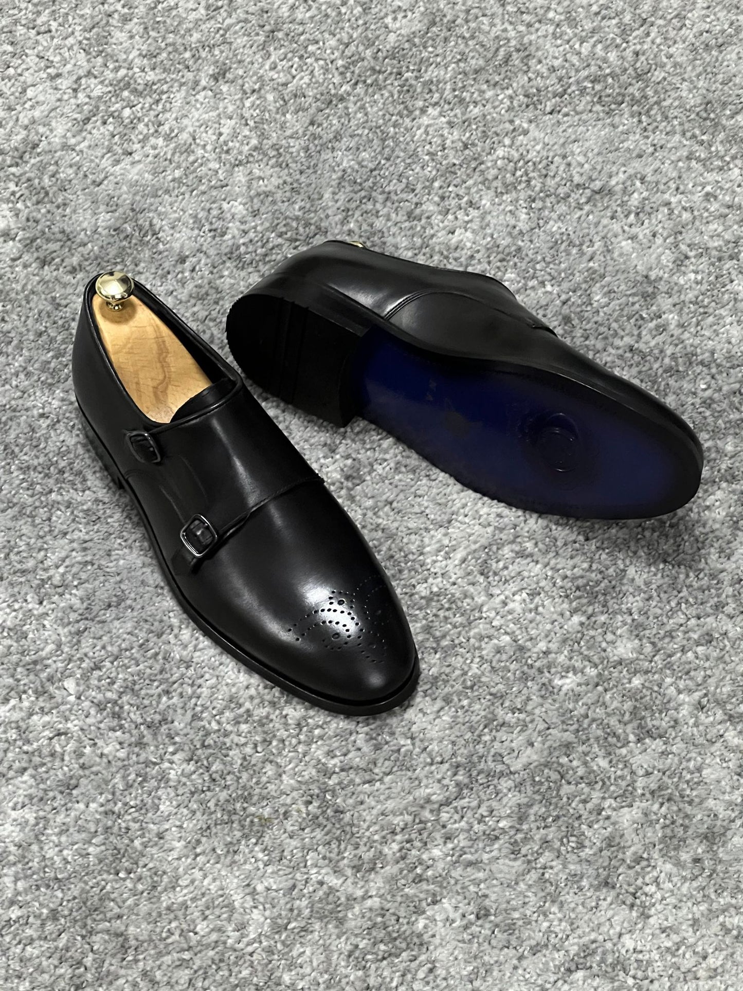 Lenzi Special Edition Neolite Sole Double Monk Stap Black Shoes