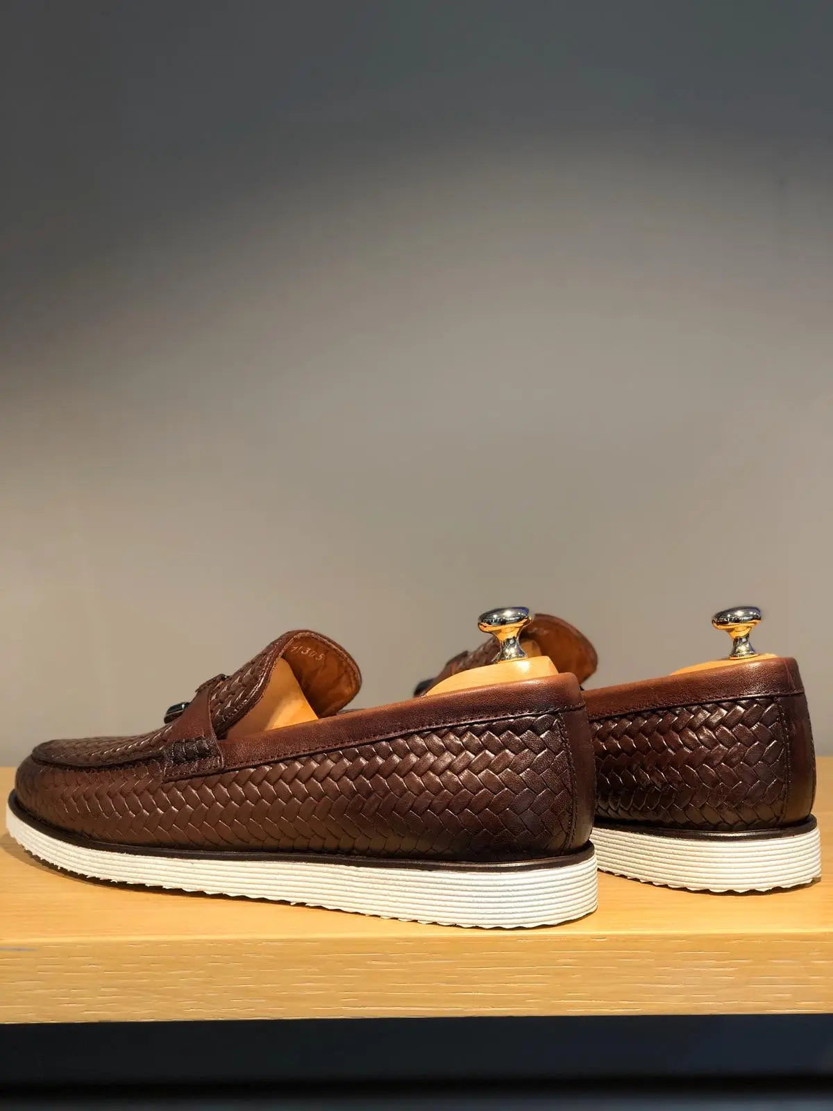 Odessa Brown Woven Leather Tassel Loafer - BRABION
