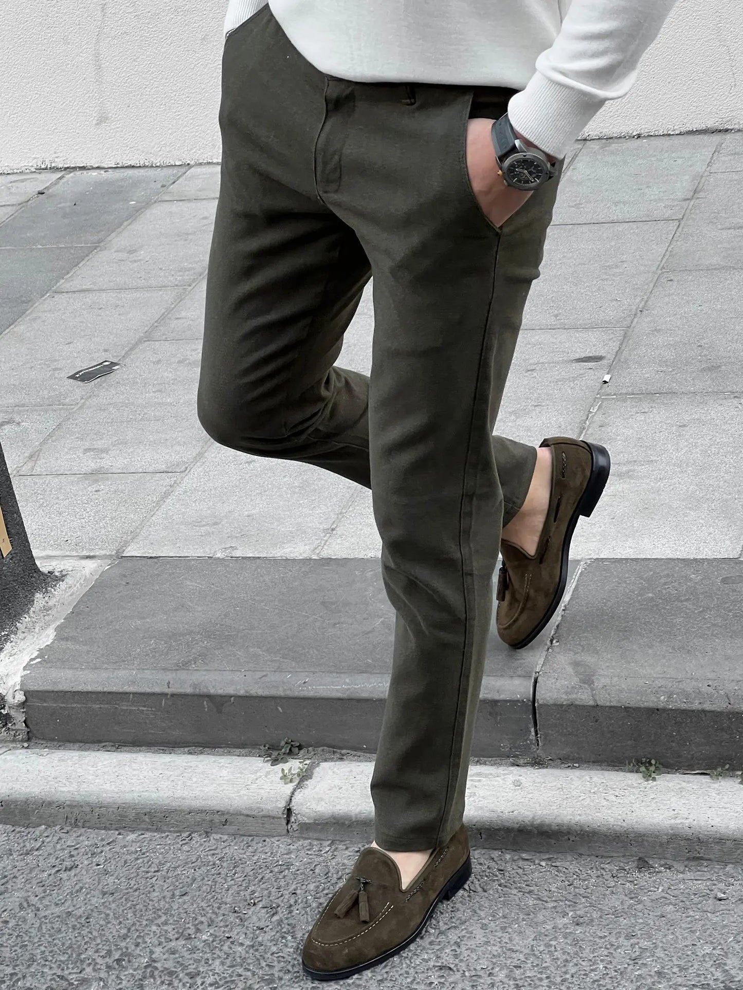 Fabio Khaki Slim Fit Cotton Pants - BRABION