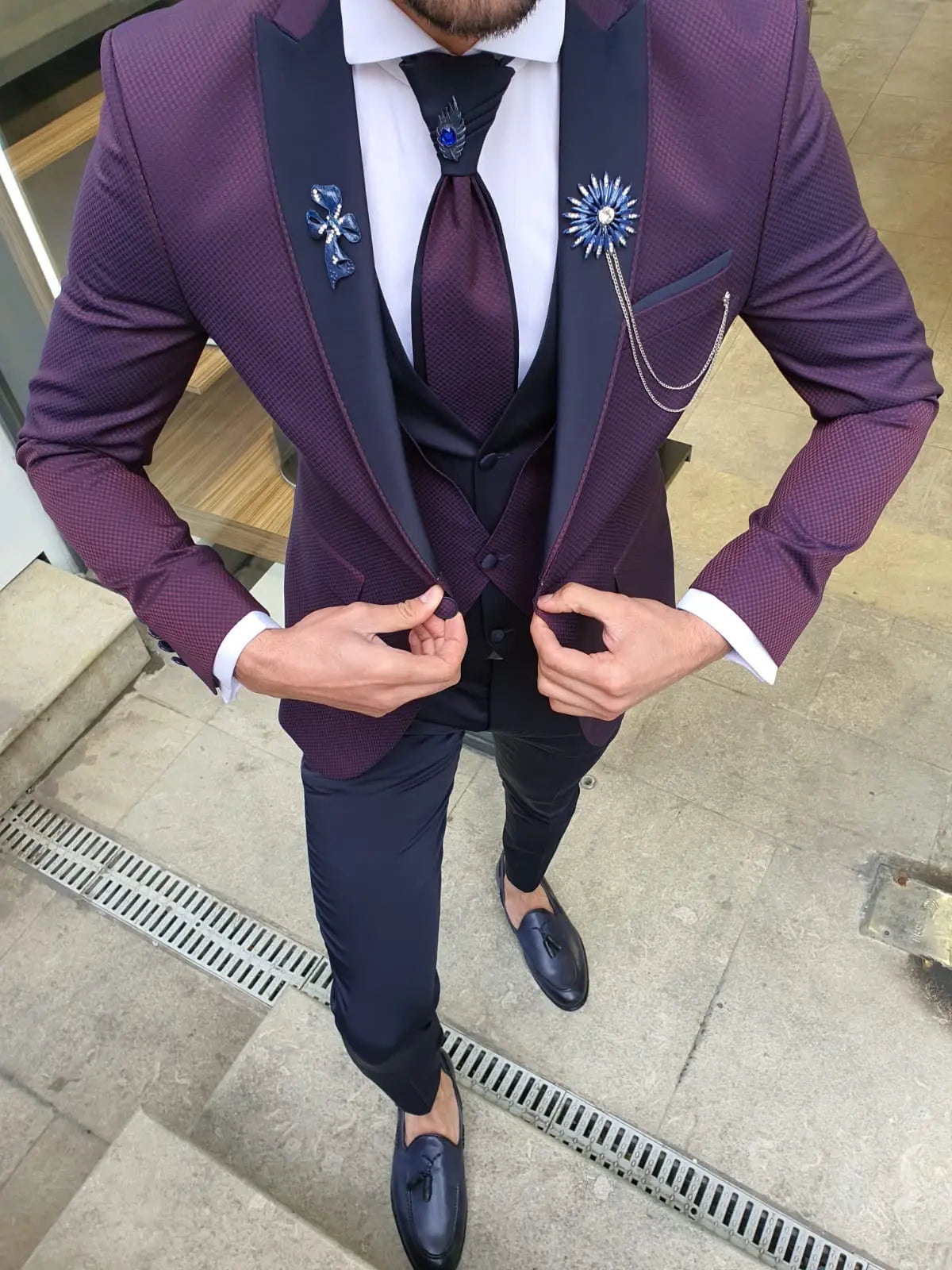 Forenza Damson Peak Lapel Tuxedo - Timeless Elegance for Formal Occasions - BRABION
