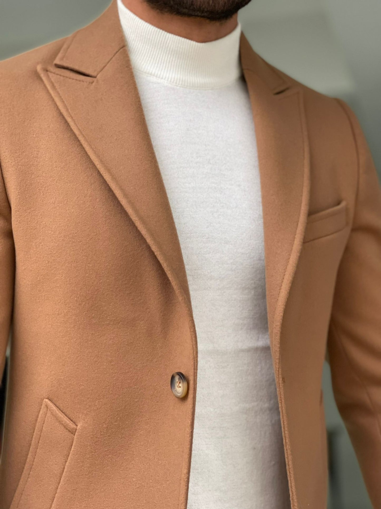 Viena Camel Slim Fit Wool Long Coat