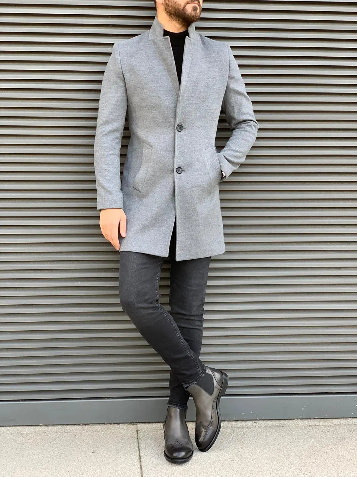 Kenzie Gray Slim Fit Wool Long Coat: Where Style Meets Versatility - BRABION