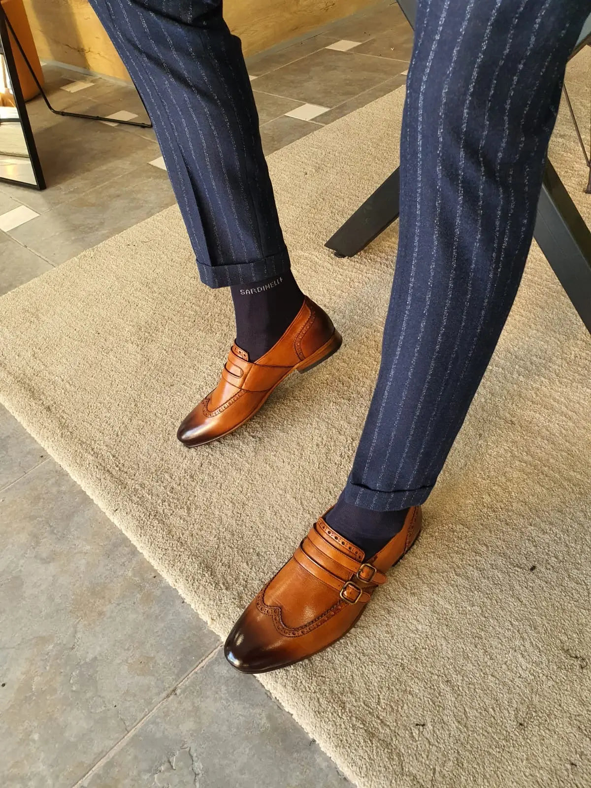 Stefano Tan Buckle Wingtip Loafers - Sophisticated Leather Footwear - BRABION