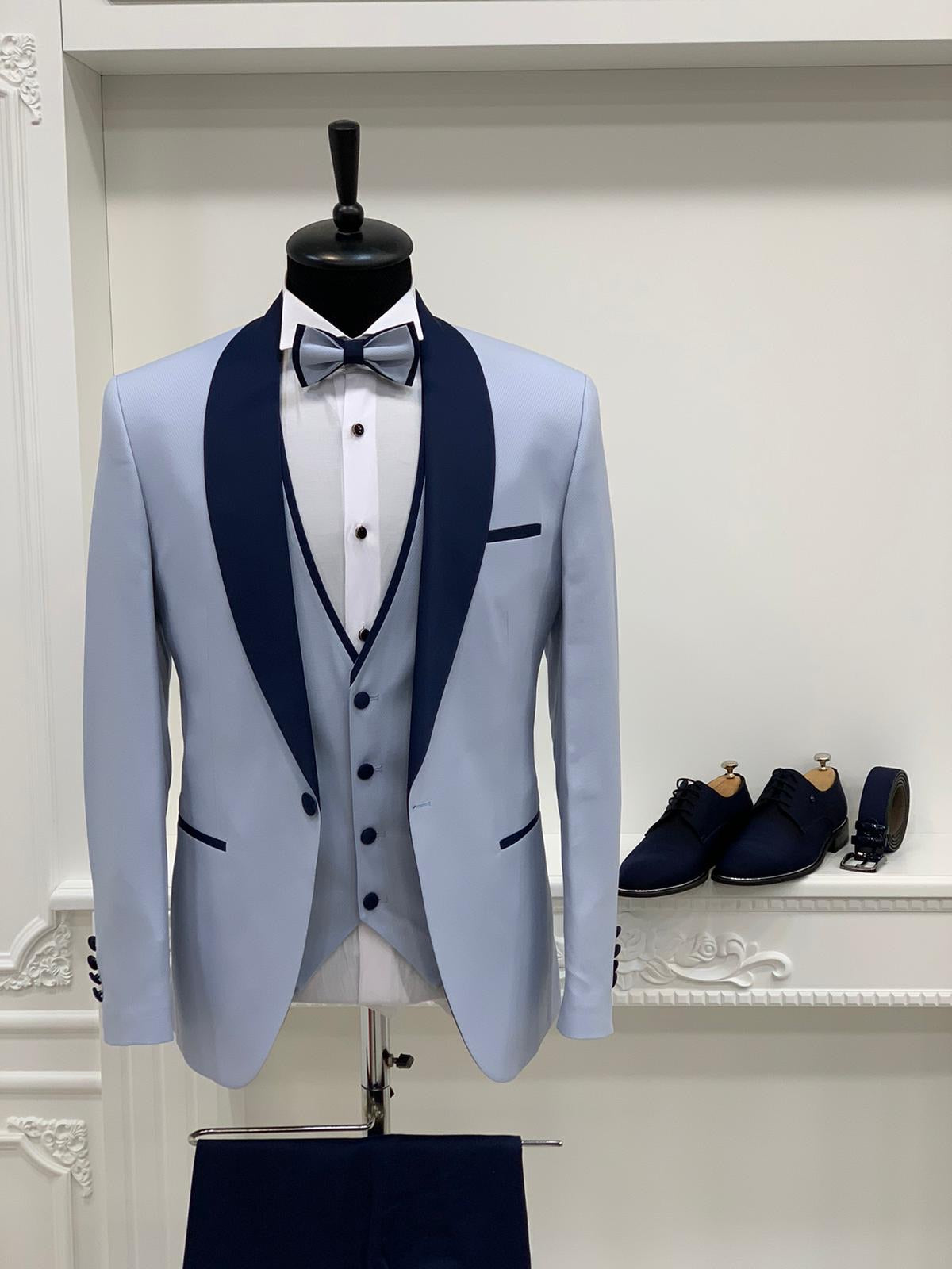 Wilson Sky Blue Slim Fit Shawl Lapel Tuxedo