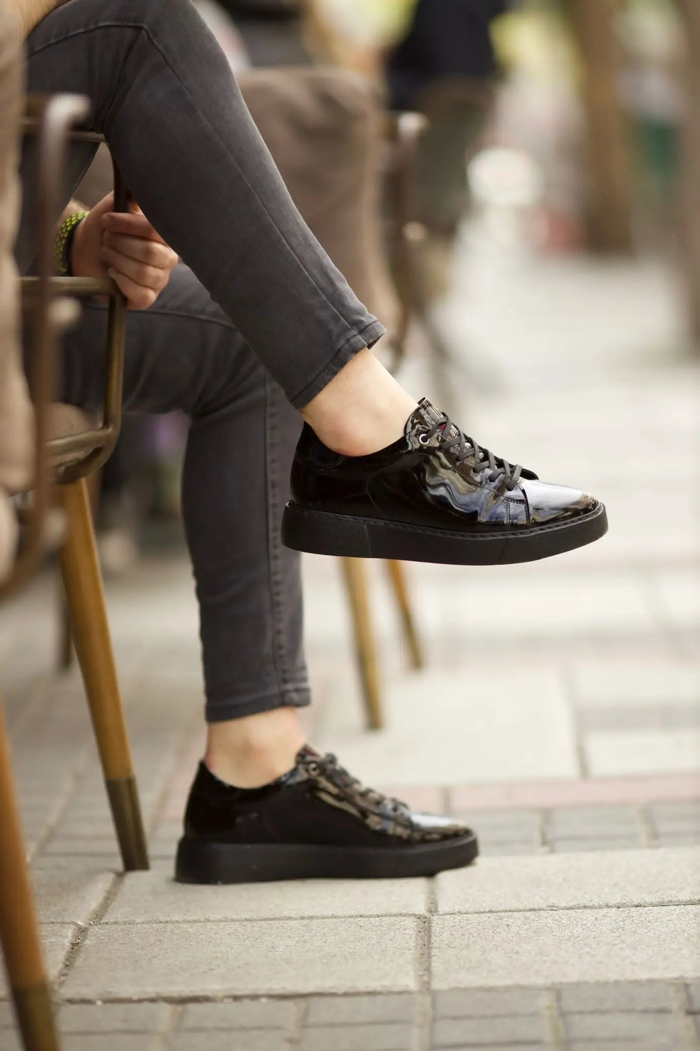 Romeo Eva Sole Glossy Black Leather Sneakers - BRABION
