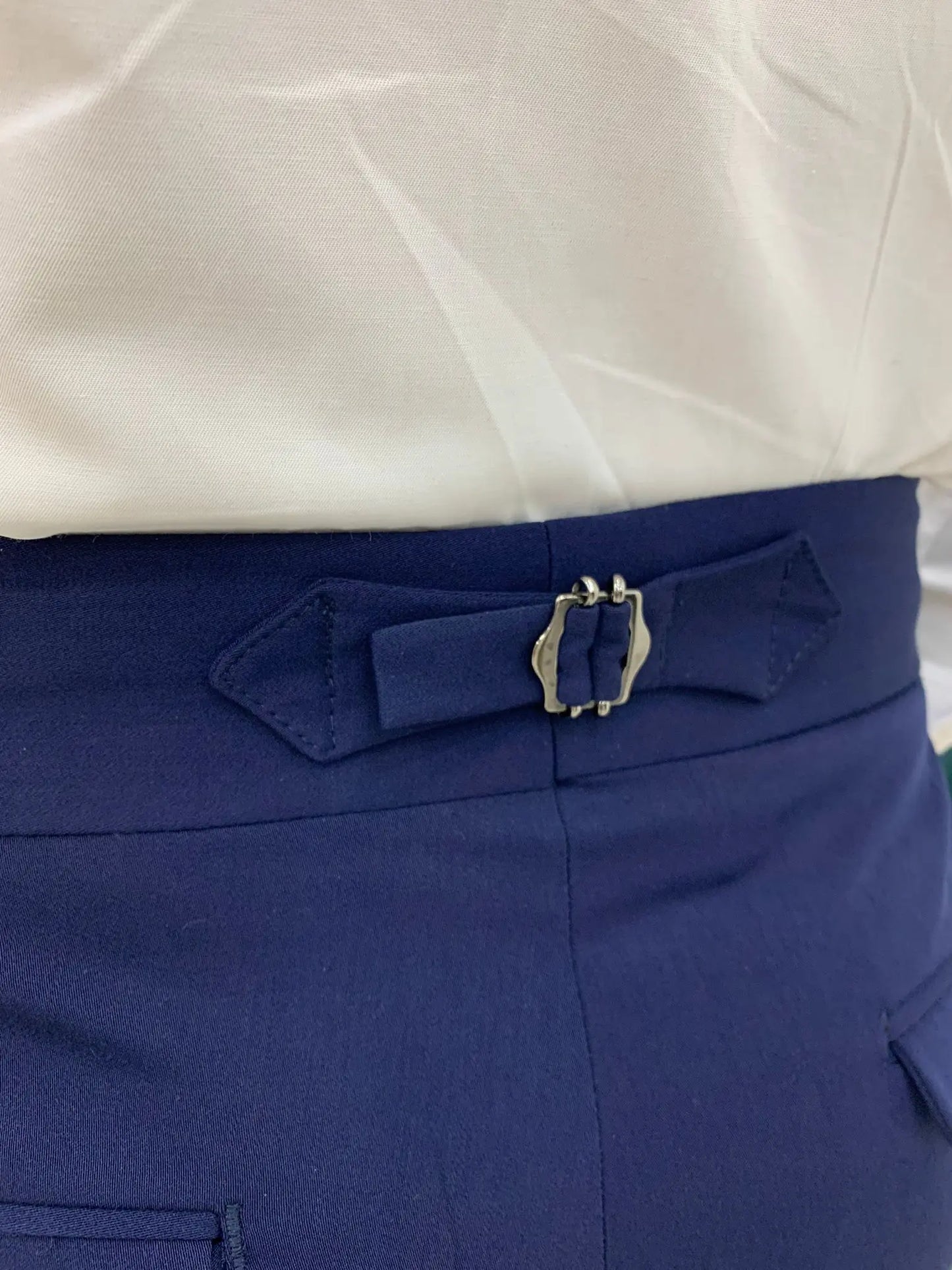 Navy Blue Buckled Canvas Trousers - BRABION