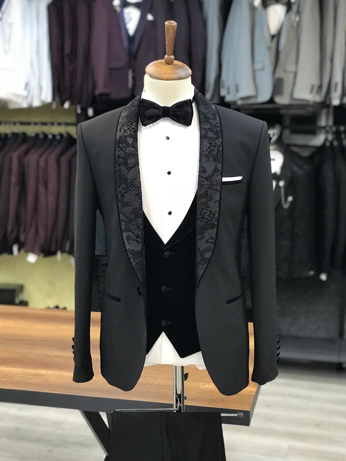Genova Black Slim Fit Shawl Lapel Tuxedo for Men