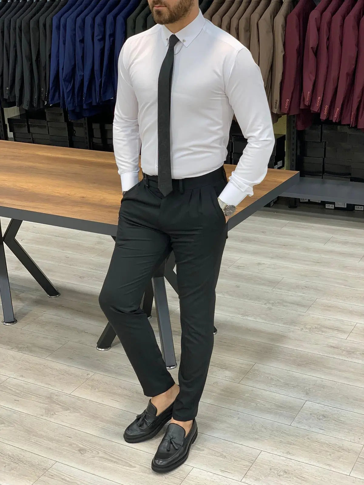 Jake Black Double Pleated Buckled Slim Pants - Versatile Elegance for Every Occasion - BRABION