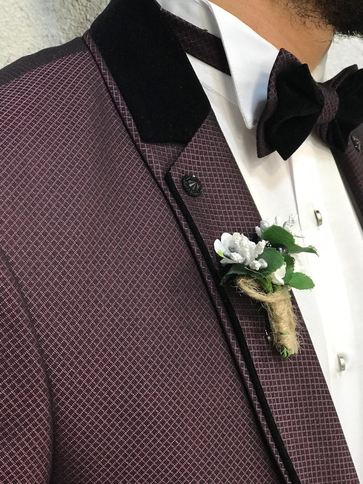 Lazio Claret Red Slim-Fit Tuxedo for Men