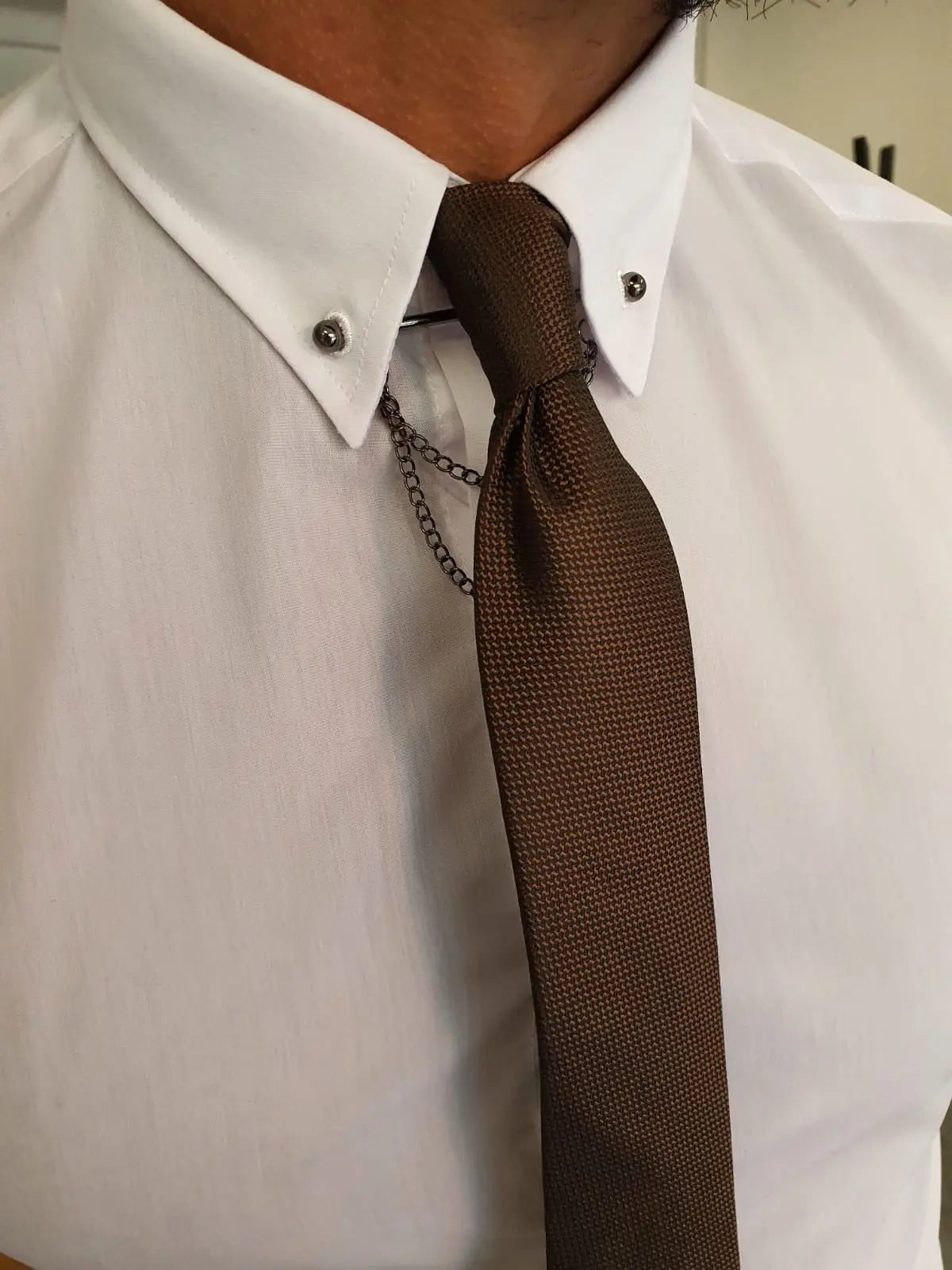 Brabion Stefano White Slim Fit Chain Collar Shirt - BRABION