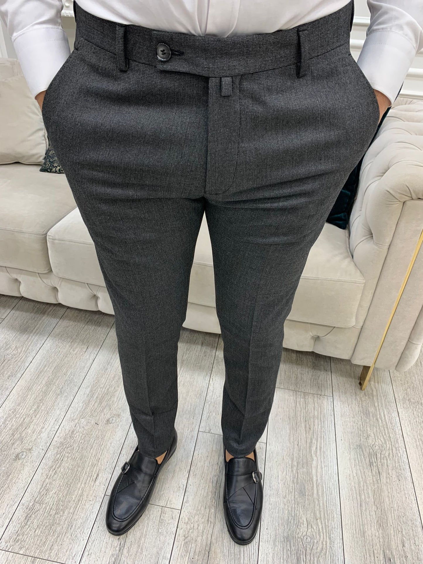 Grey Italian Style Slim Fit Trousers for Men