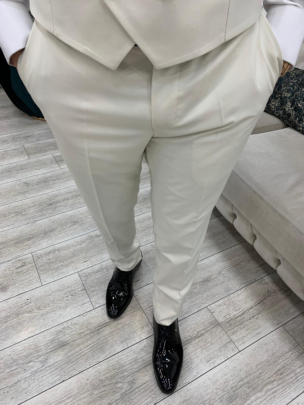 Eden Off White Slim Fit Velvet Satin Shawl Lapel Tuxedo