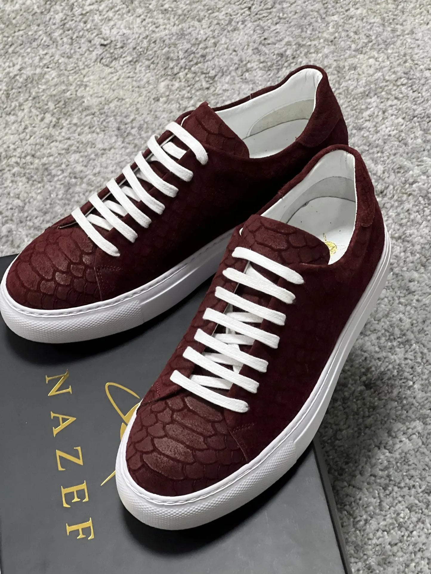 Lenzi Special Edition Suede Print Leather Burgundy Sneakers - BRABION