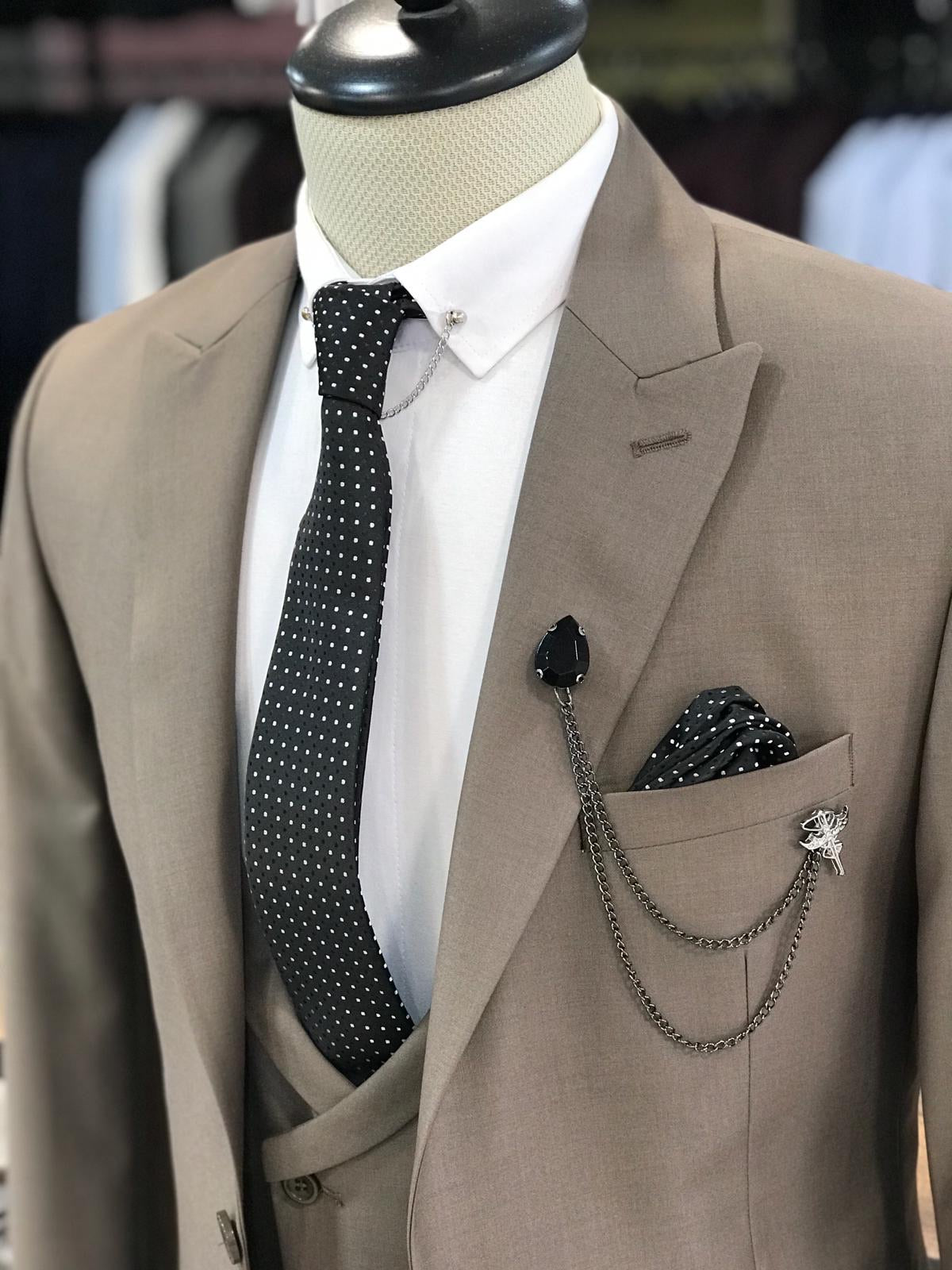 Eros Brown Slim Fit Wool Suit - Elevate Your Style BOJONI