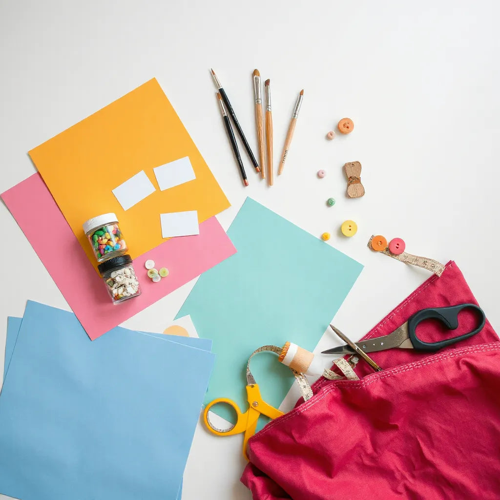 Neatly arranged crafting materials and tools for building a personalized supply kit