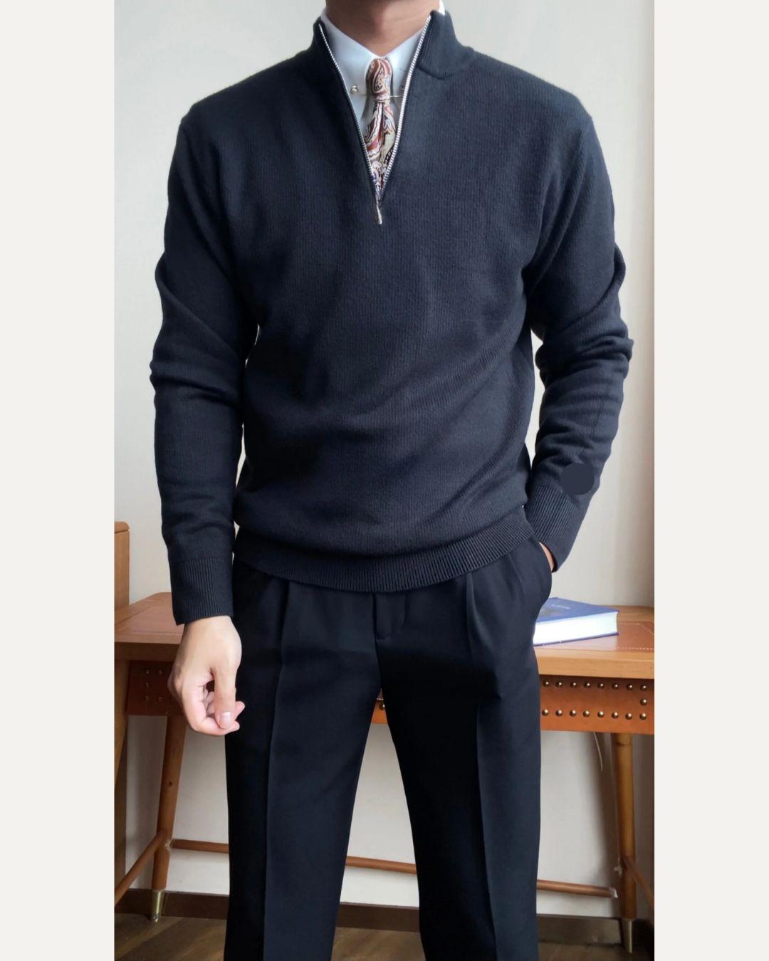 Men’s Slim Fit Zip Neck Knit Sweater