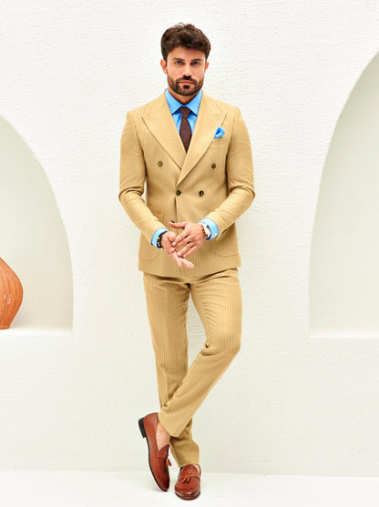 Camel Striped Double Breasted Suit 2-Piece VIOSSI