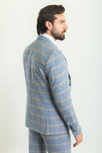 Brabion Rocco Blue Slim Fit Notch Lapel 3 Piece Plaid Suit