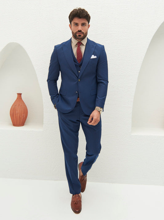 Navy Striped Slim-Fit Suit 3-Piece VIOSSI