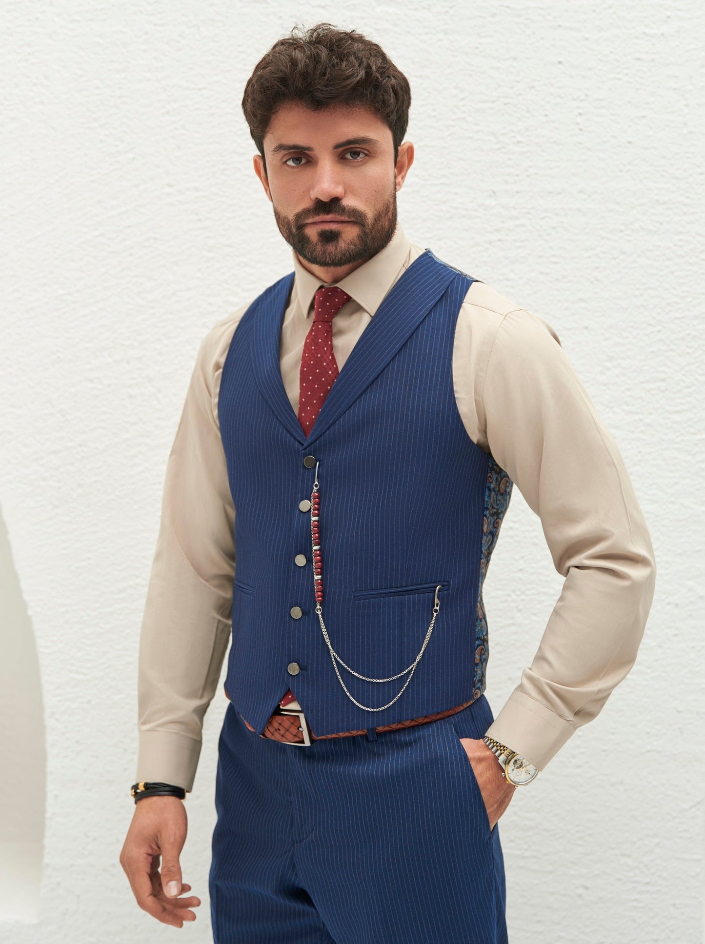 Navy Striped Slim-Fit Suit 3-Piece VIOSSI