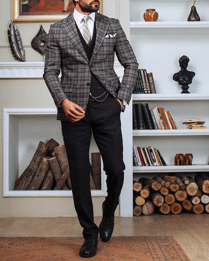 Grey Plaid Slim-Fit Suit 3-Piece VIOSSI