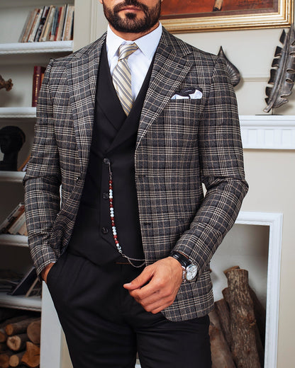 Grey Plaid Slim-Fit Suit 3-Piece VIOSSI