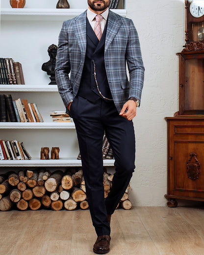 Blue Plaid Slim-Fit Suit 3-Piece VIOSSI
