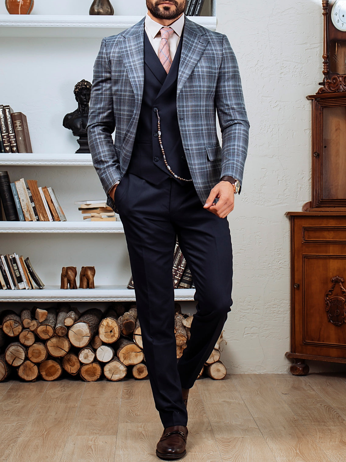 Blue Plaid Slim-Fit Suit 3-Piece VIOSSI