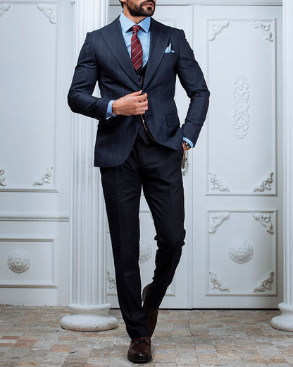 Navy Plaid Slim-Fit Suit 3-Piece VIOSSI