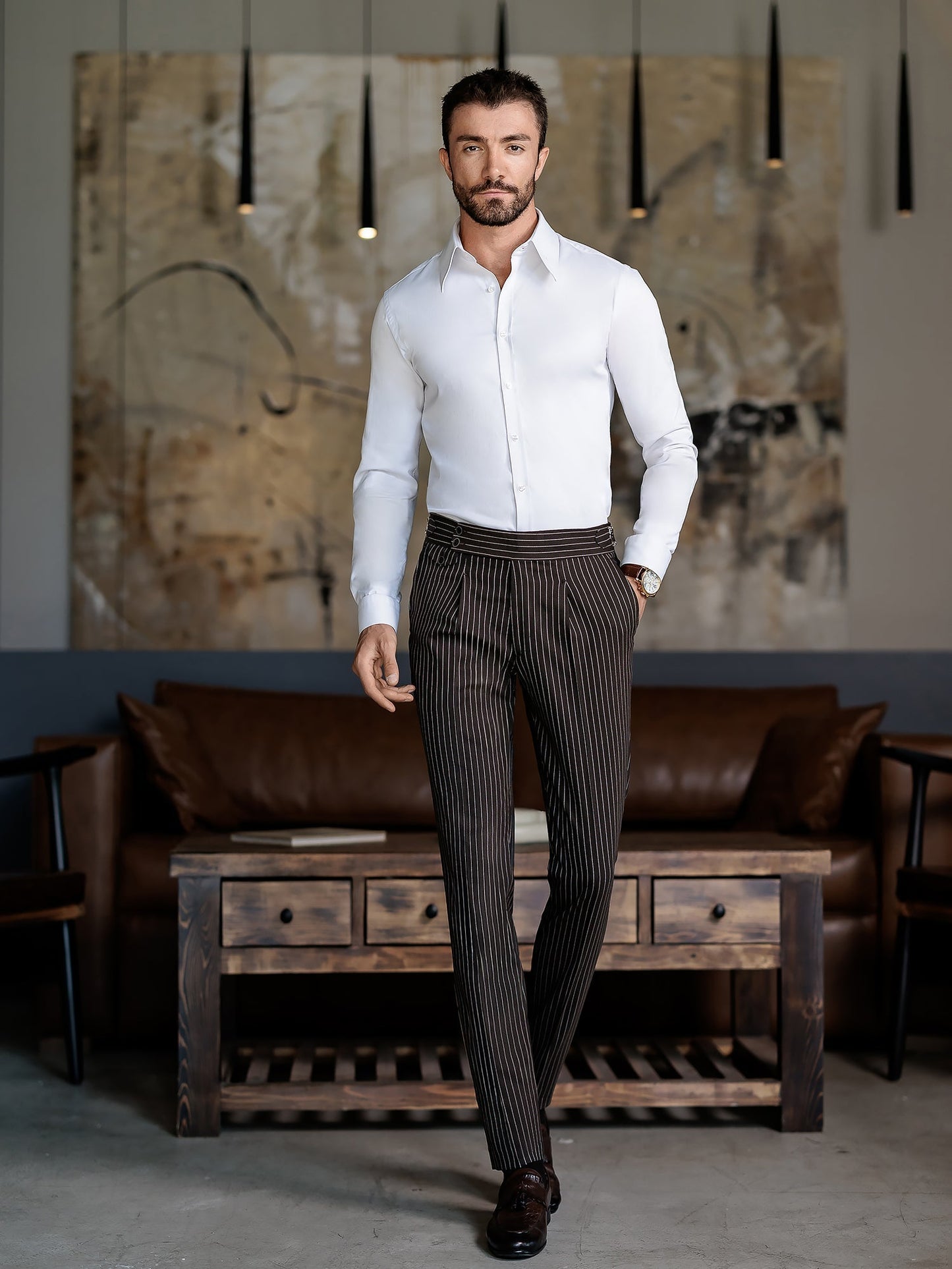 Brown Striped Double Breasted Suit 2-Piece VIOSSI