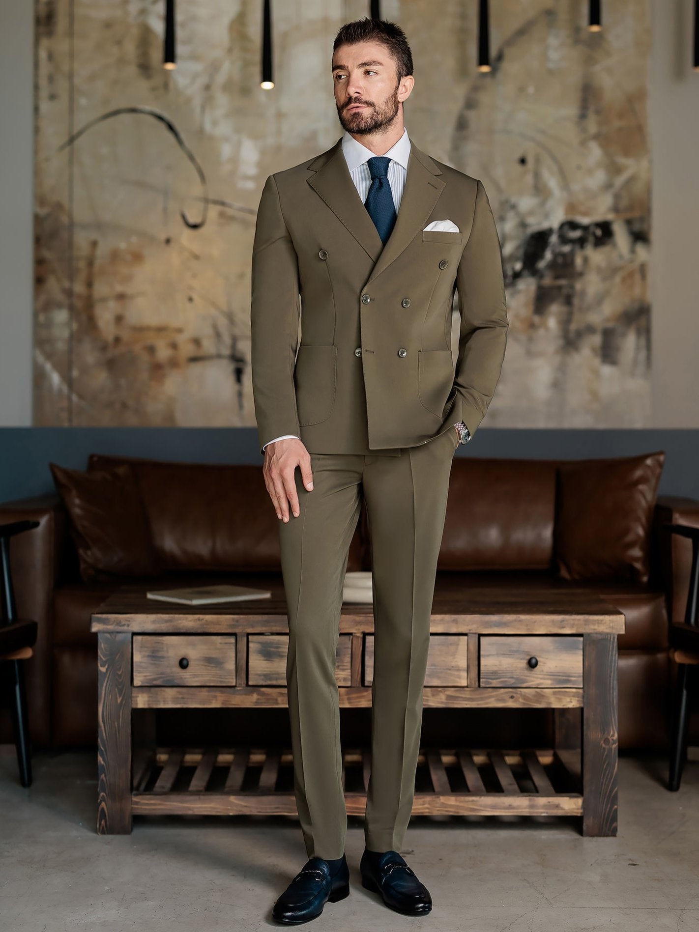 Khaki Double Breasted Suit 2-Piece VIOSSI
