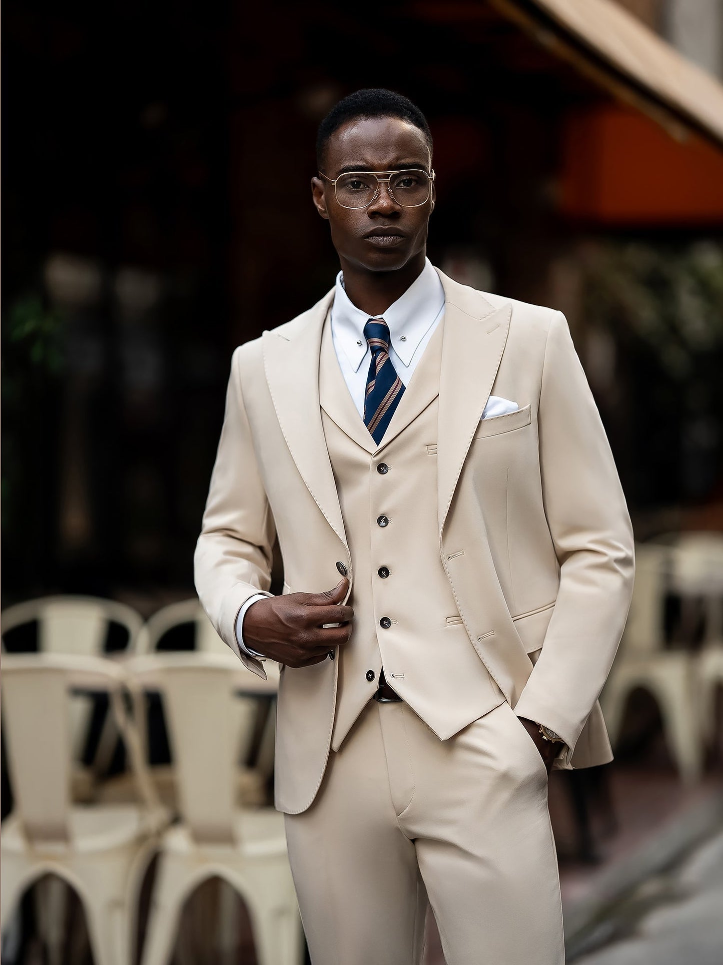 Beige Slim-Fit Suit 3-Piece VIOSSI