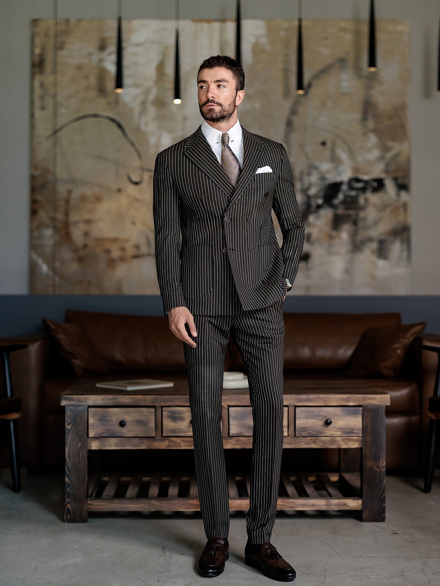 Brown Striped Double Breasted Suit 2-Piece VIOSSI
