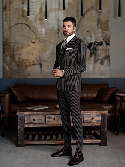 Brown Striped Double Breasted Suit 2-Piece VIOSSI