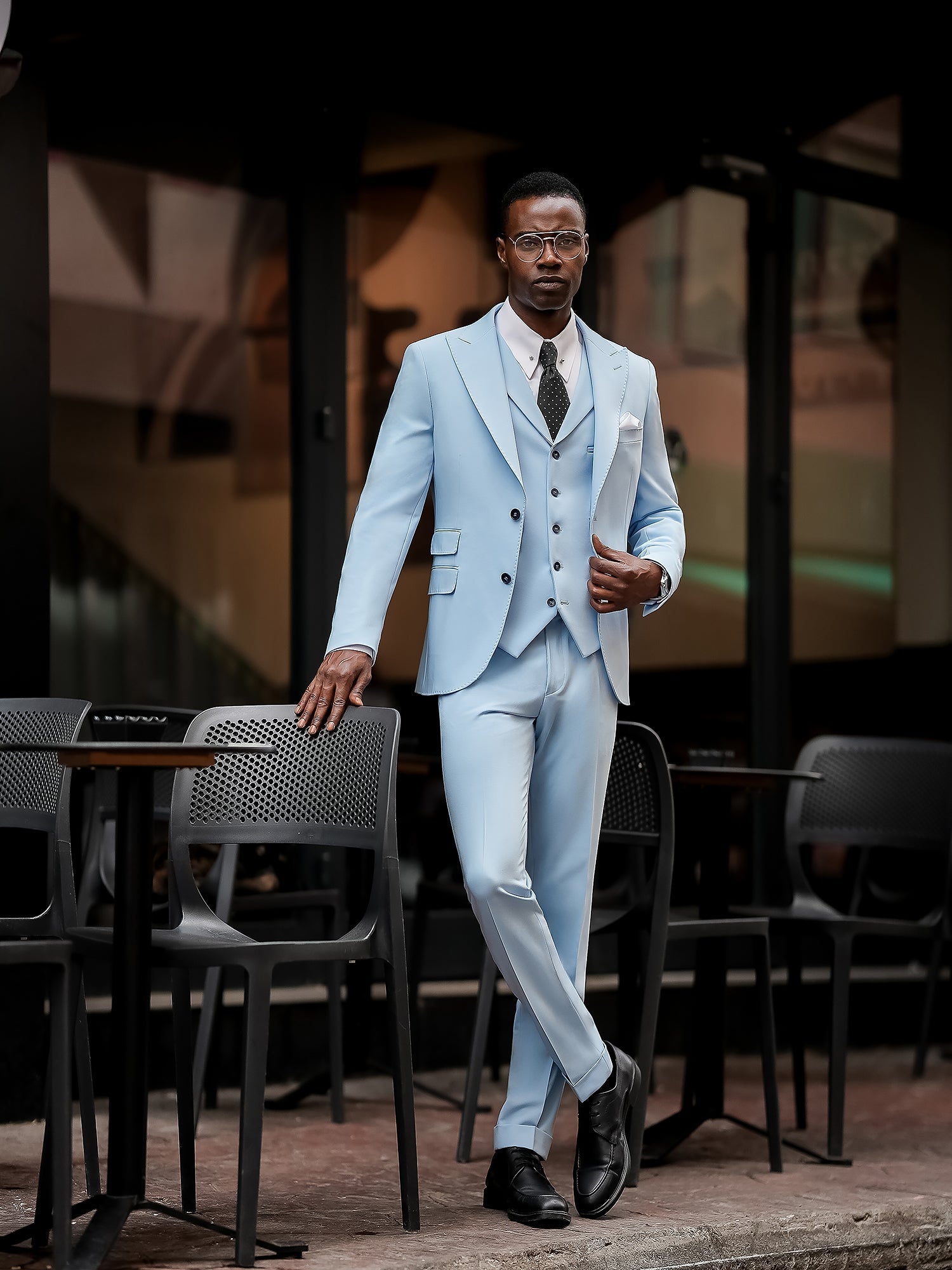 Sky-Blue Slim-Fit Suit 3-Piece VIOSSI