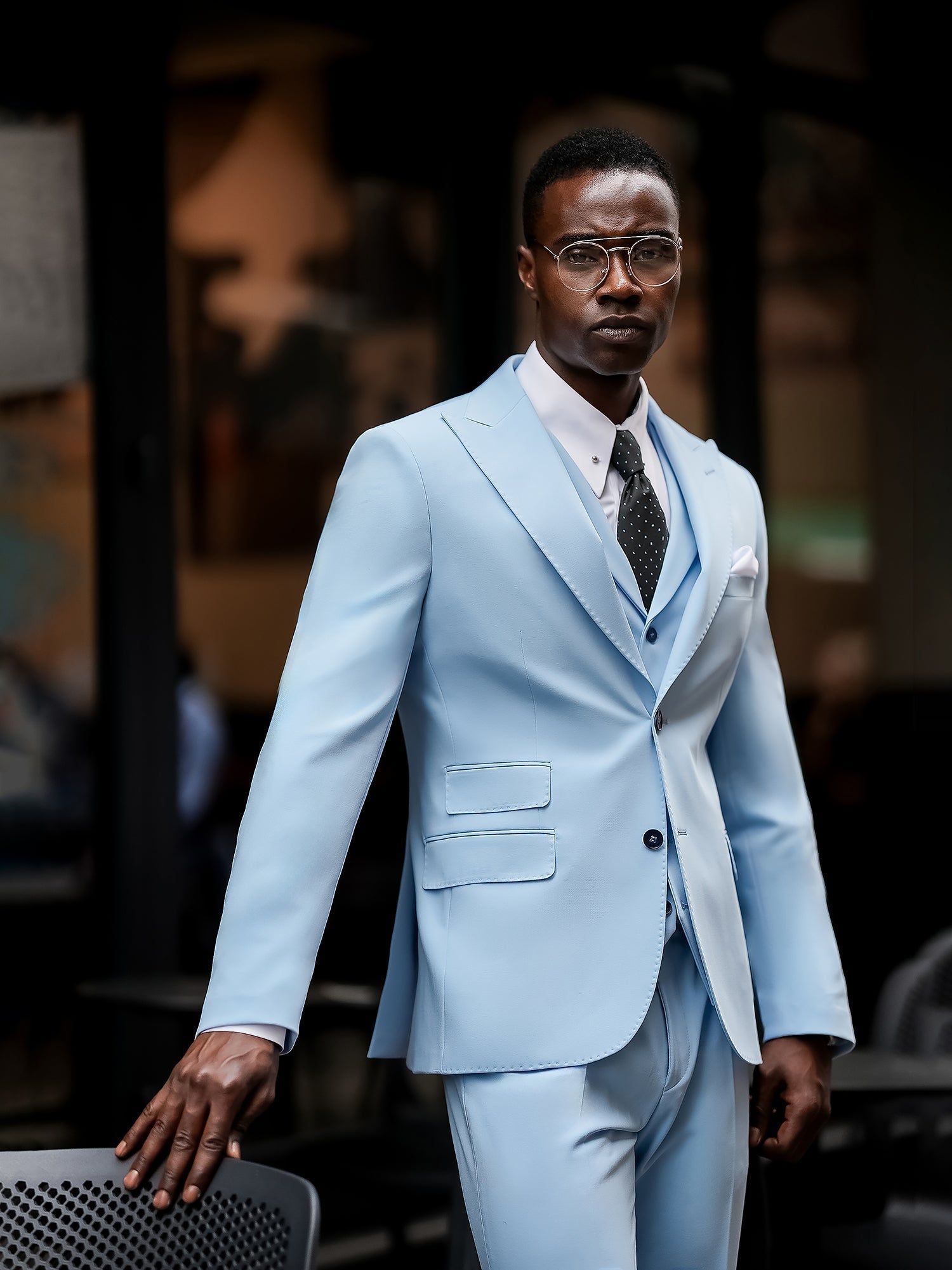 Sky-Blue Slim-Fit Suit 3-Piece VIOSSI
