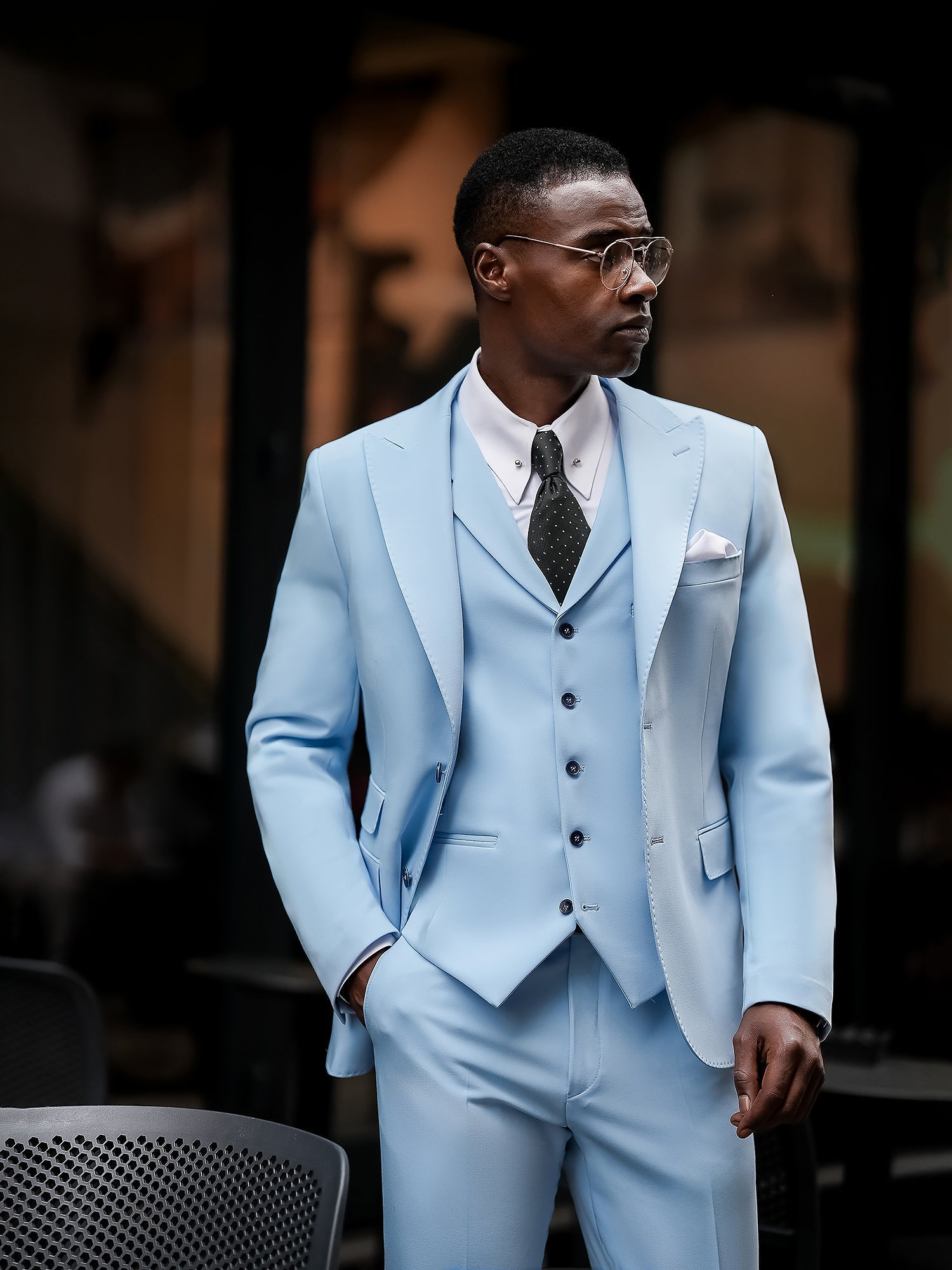 Sky-Blue Slim-Fit Suit 3-Piece VIOSSI