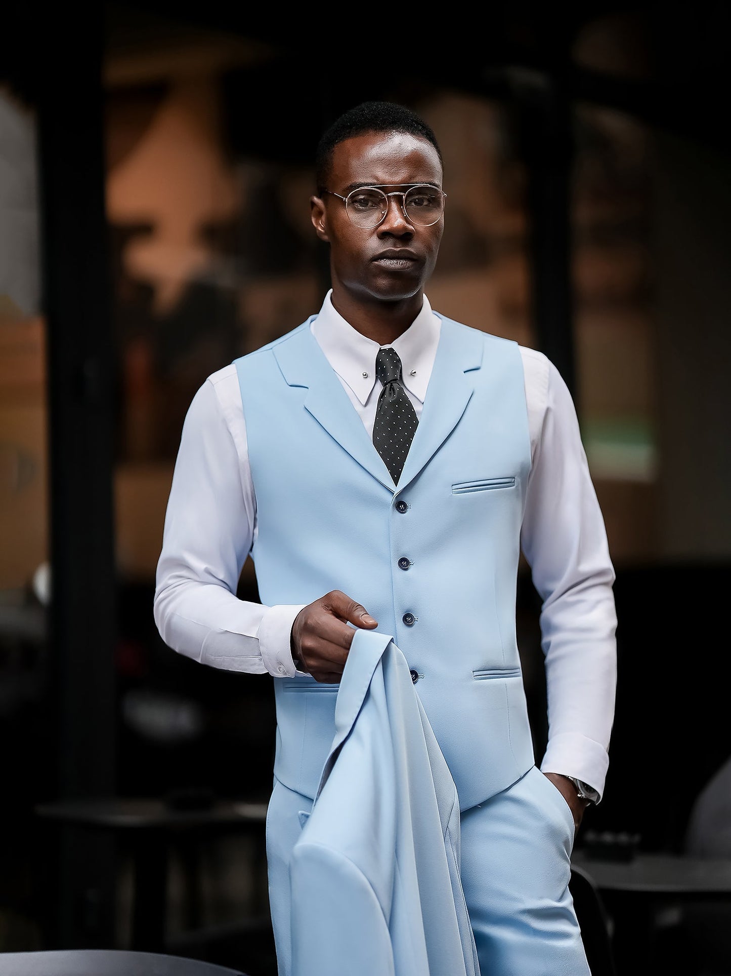 Sky-Blue Slim-Fit Suit 3-Piece VIOSSI