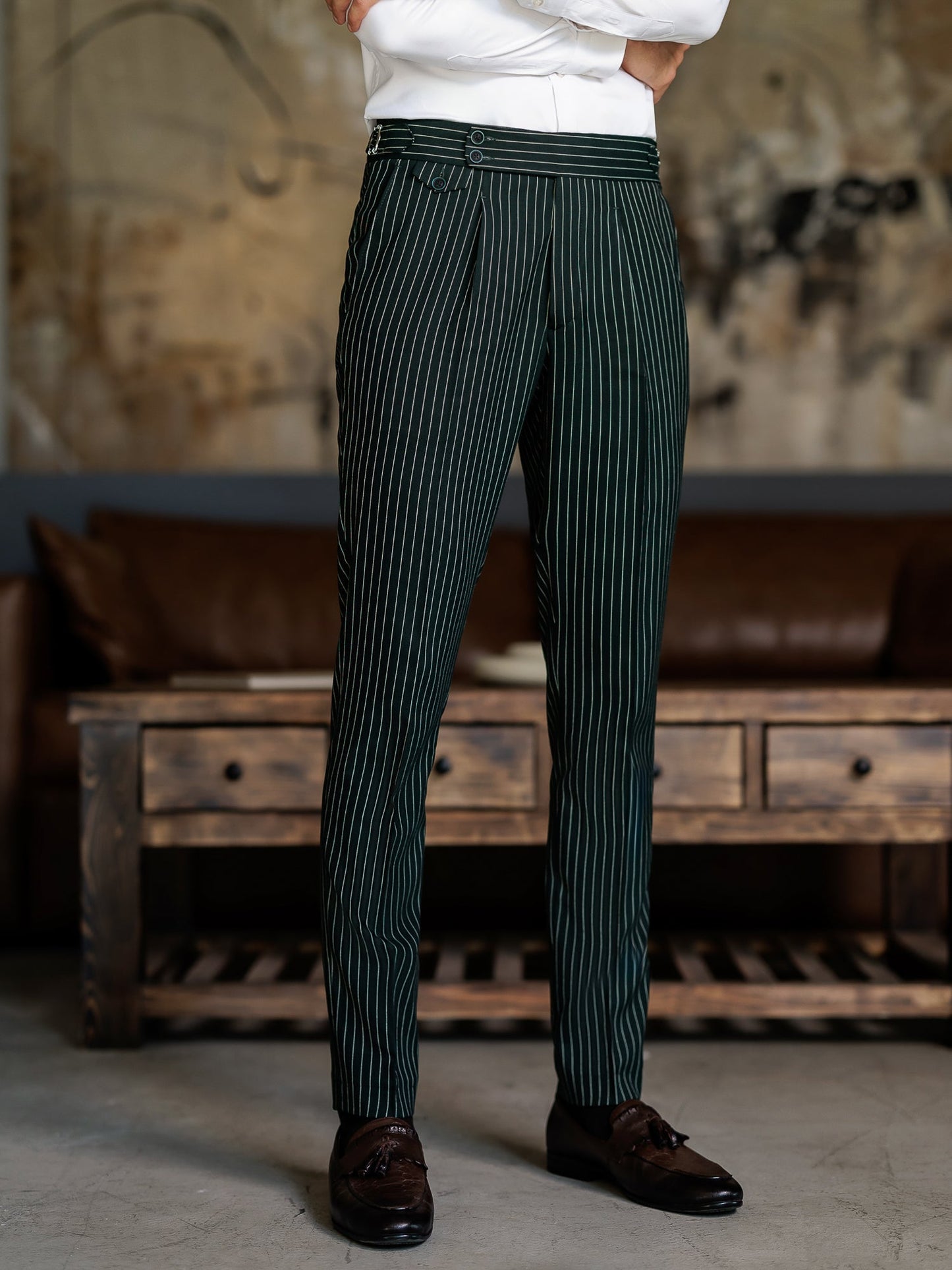 Green Striped Double Breasted Suit 2-Piece VIOSSI