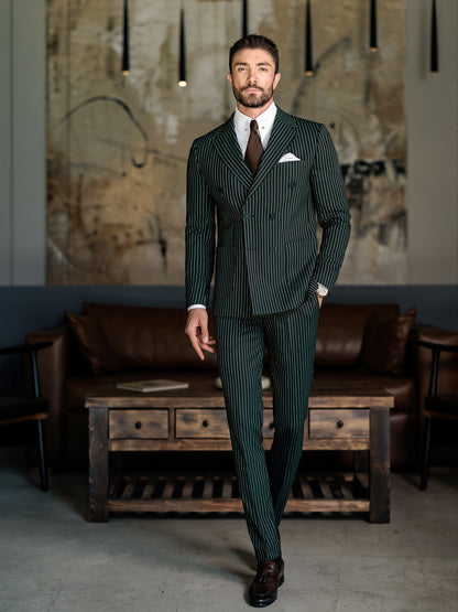 Green Striped Double Breasted Suit 2-Piece VIOSSI