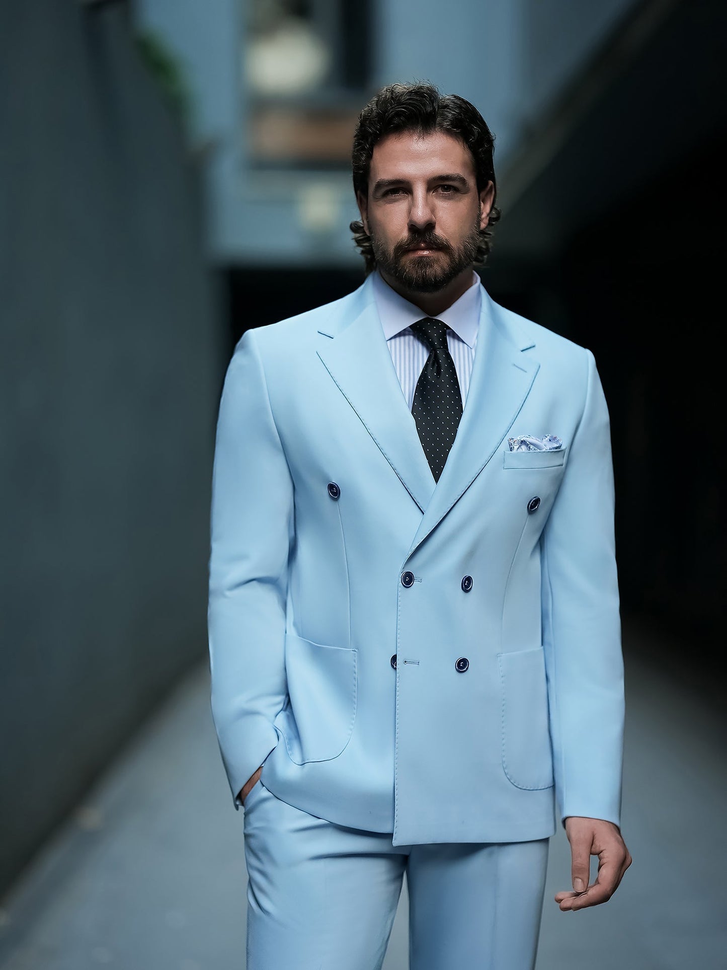 Sky-Blue Double Breasted Suit 2-Piece VIOSSI