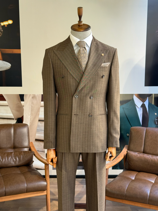 Brown Striped Double Breasted Suit 2-Piece VIOSSI - CB
