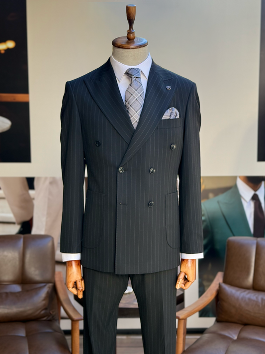 Black Striped Double Breasted Suit 2-Piece VIOSSI - CB