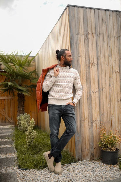 Men's Patterned Wool Knit Sweater