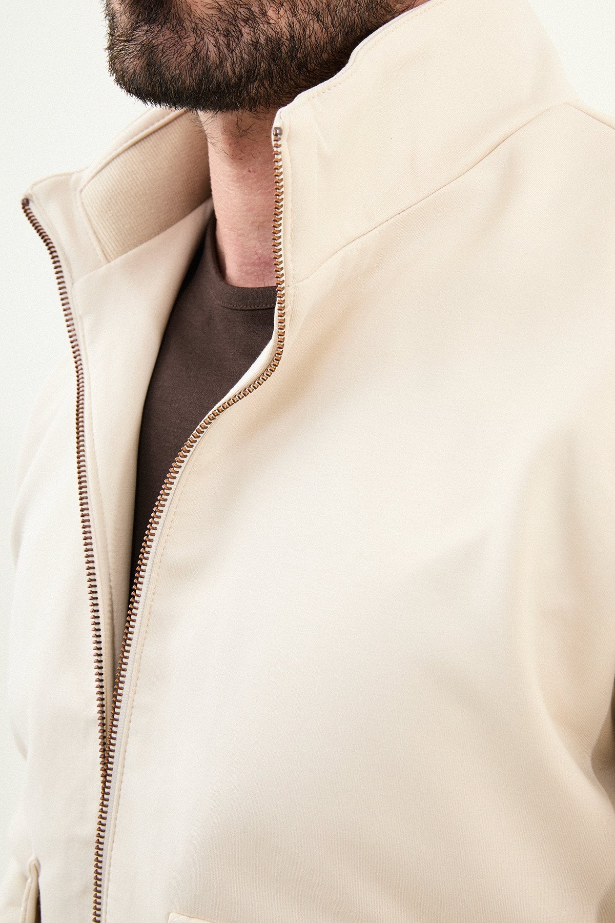 Men’s Beige Slim Fit Knitwear Zip Jacket