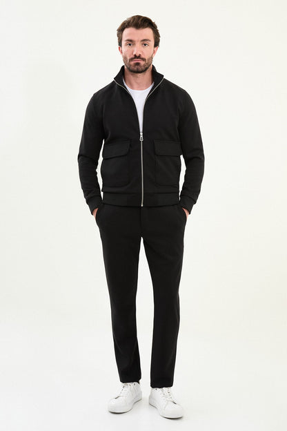 Men’s Black Slim Fit Knitwear Zip Jacket