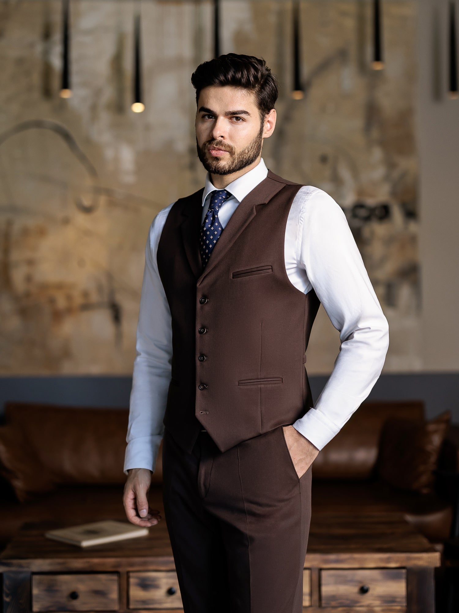 Brown Slim-Fit Suit 3-Piece VIOSSI
