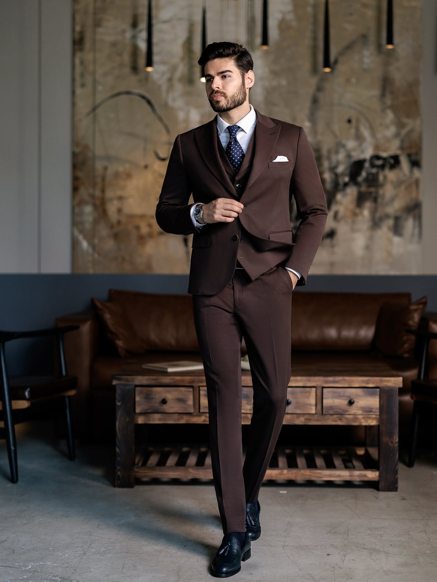 Brown Slim-Fit Suit 3-Piece VIOSSI